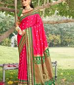 pink color soft silk blend woven work women's beautiful saree