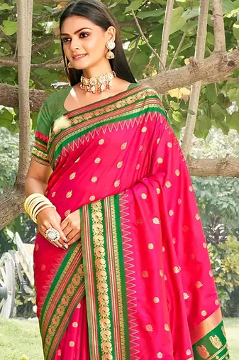 pink color soft silk blend woven work women's beautiful saree