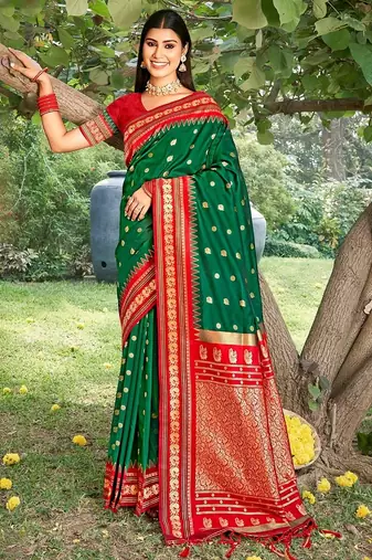 green color soft silk blend woven work women's beautiful saree