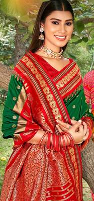 green color soft silk blend woven work women's beautiful saree 2