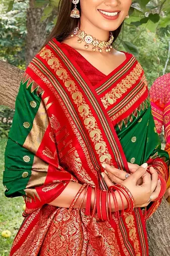 green color soft silk blend woven work women's beautiful saree