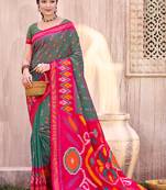 grey color pochampally silk blend weaving work saree