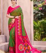 mehandi green color pochampally silk blend weaving work saree