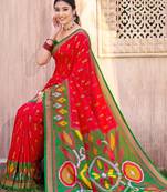 red color pochampally silk blend weaving work saree