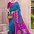 Blue color pochampally silk blend weaving work saree