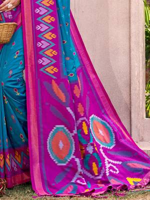 Blue color pochampally silk blend weaving work saree 3