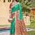 rama green color pochampally silk blend weaving work saree