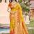 yellow color pochampally silk blend weaving work saree