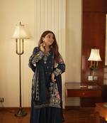 Teal Georgette Embroidered Kurta Palazzo Set