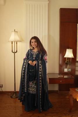 Teal Georgette Embroidered Kurta Palazzo Set 3