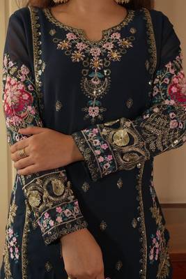 Teal Georgette Embroidered Kurta Palazzo Set 4