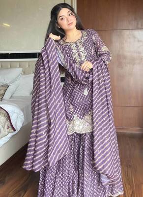 Lilac Chinon Kurta Palazzo set 1