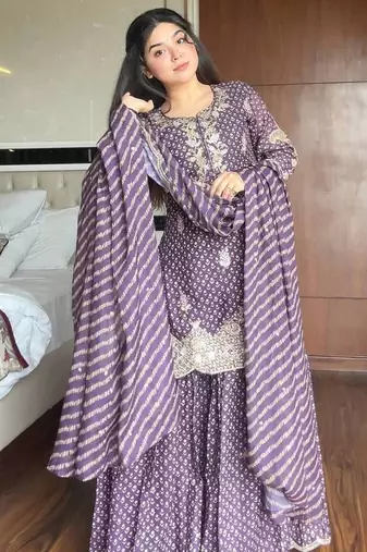 Lilac Chinon Kurta Palazzo set