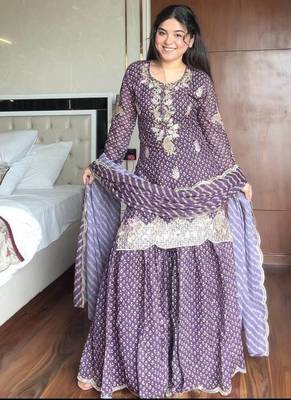 Lilac Chinon Kurta Palazzo set 2