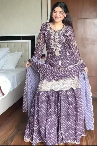 Lilac Chinon Kurta Palazzo set