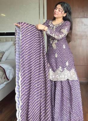 Lilac Chinon Kurta Palazzo set 3