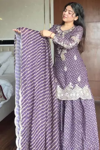 Lilac Chinon Kurta Palazzo set