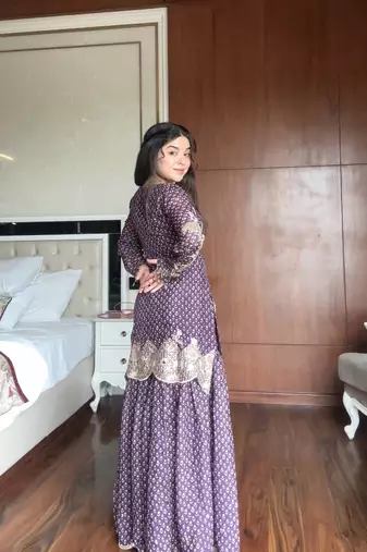 Lilac Chinon Kurta Palazzo set