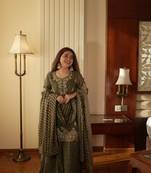 Green Chinon Kurta Palazzo Set