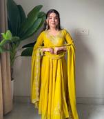 Yellow Georgette Embroidered Kurta Set