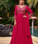 Pink Vichitra Embroidered Gown set