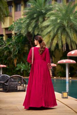 Pink Vichitra Embroidered Gown set 3
