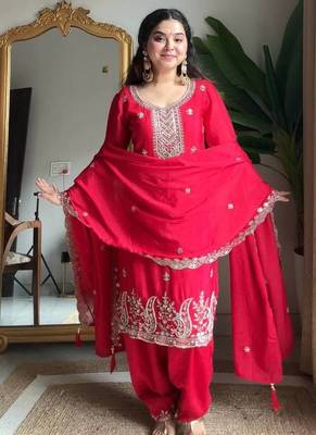 Red Chinon Embroidered Salwaar Suit 2