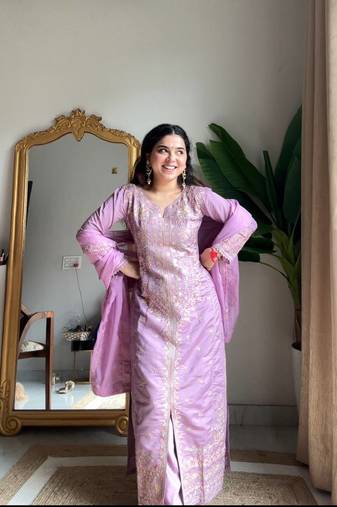 Roman Silk Kurta Palazzo Set with Organza Dupatta