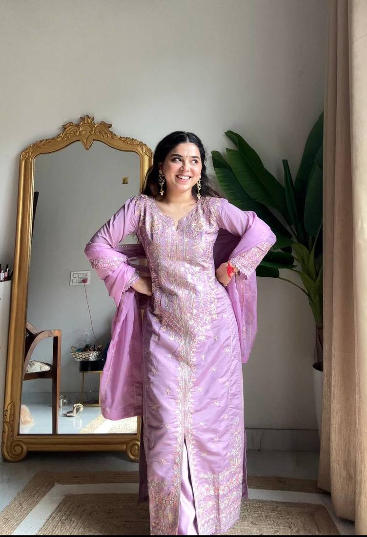 Roman Silk Kurta Palazzo Set with Organza Dupatta