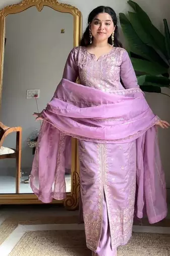 Roman Silk Kurta Palazzo Set with Organza Dupatta