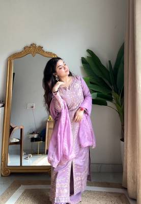 Roman Silk Kurta Palazzo Set with Organza Dupatta 3