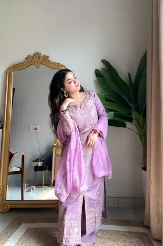 Roman Silk Kurta Palazzo Set with Organza Dupatta