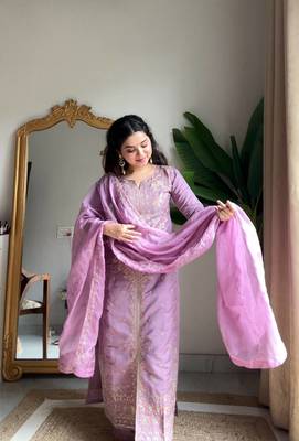 Roman Silk Kurta Palazzo Set with Organza Dupatta 4