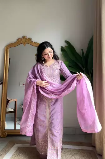 Roman Silk Kurta Palazzo Set with Organza Dupatta