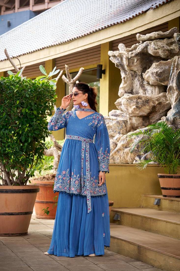 Sky Blue Georgette Kurta Palazzo Set