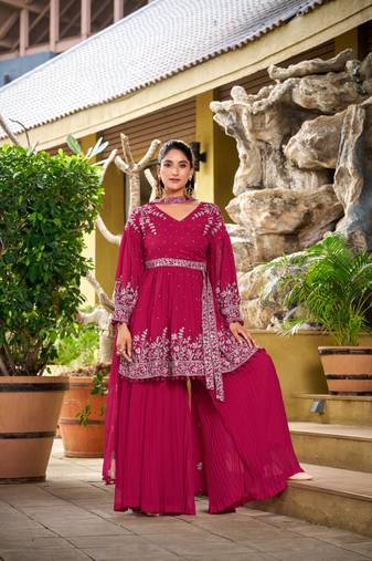 Pink Georgette Kurta Palazzo Set