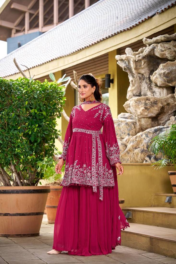 Pink Georgette Kurta Palazzo Set