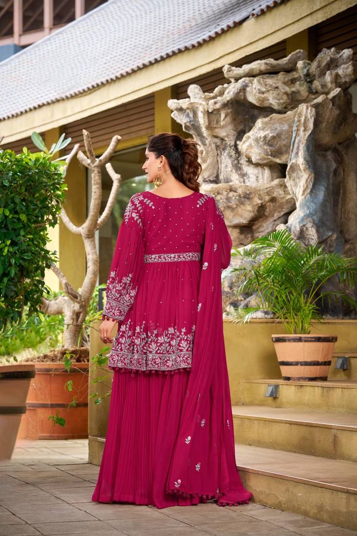 Pink Georgette Kurta Palazzo Set