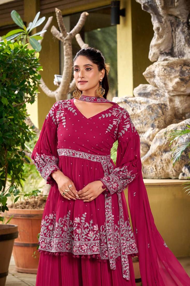 Pink Georgette Kurta Palazzo Set