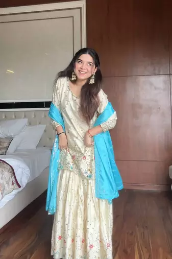 Chinon Sequins Embroidered Kurta Sharara set