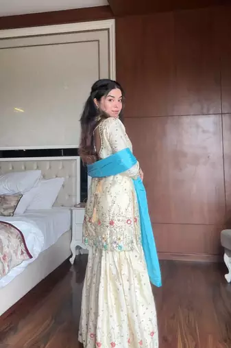 Chinon Sequins Embroidered Kurta Sharara set