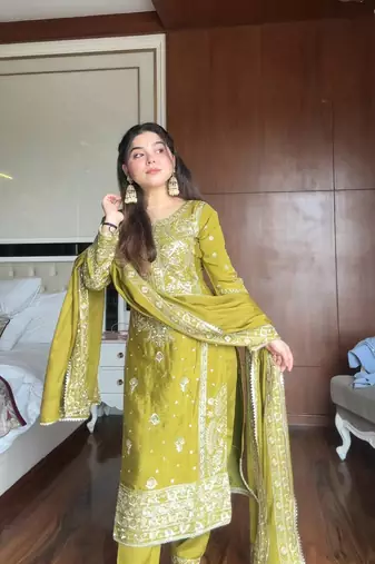 Chinon Sequins Embroidered Kurta Sharara set