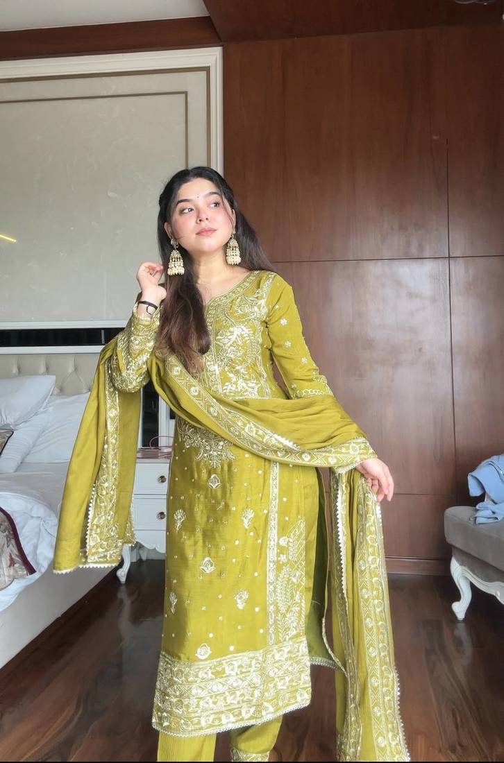 Chinon Sequins Embroidered Kurta Sharara set