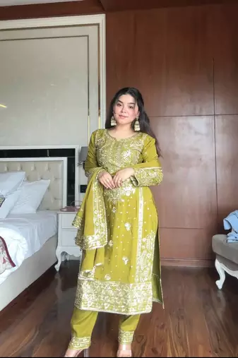 Chinon Sequins Embroidered Kurta Sharara set