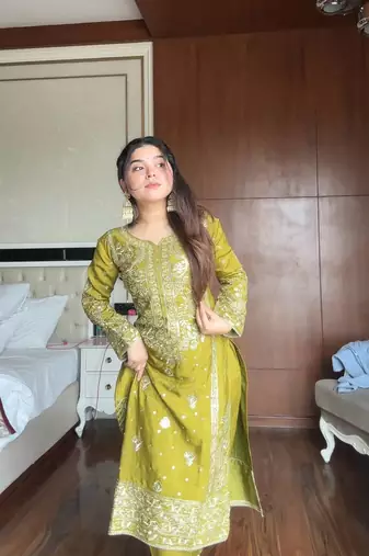 Chinon Sequins Embroidered Kurta Sharara set