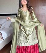 Satin Embroidered Kurta Sharara Set