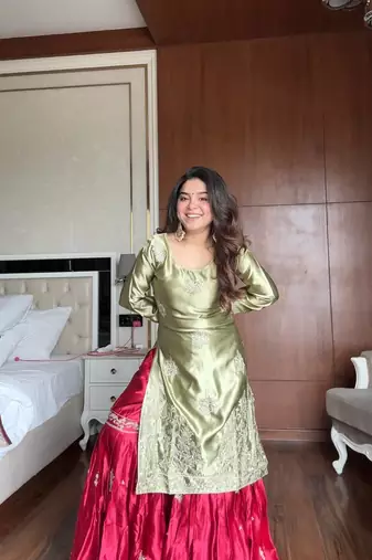 Satin Embroidered Kurta Sharara Set