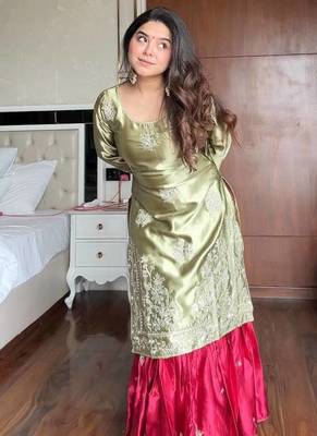 Satin Embroidered Kurta Sharara Set 4