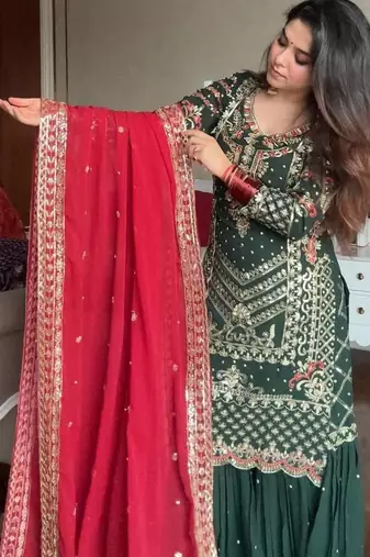 Gulaabo Georgette Embroidered Kurta Sharara set