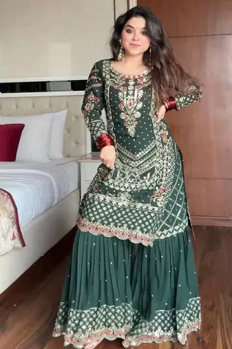 Gulaabo Georgette Embroidered Kurta Sharara set